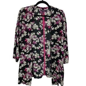 Long Tall Sally Floral 3/4 Sleeves Kimono Size 8 Black White Pink